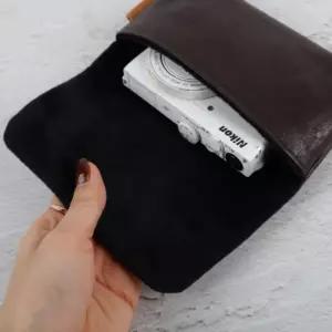 소 브라운 인조가죽 디카 파우치 보관 케이스 소형 주머니 수납 가방 카메라 휴대용보호 카메라용 이너백