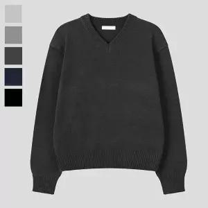 [리빌모아]남자 퓨어 브이넥 크롭 긴팔 니트티 RM KN Q070 먹색_P420541276