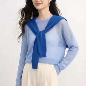 [디에이치(하프클럽)]블루 시스루 레이어드 니트 세트_P420525292