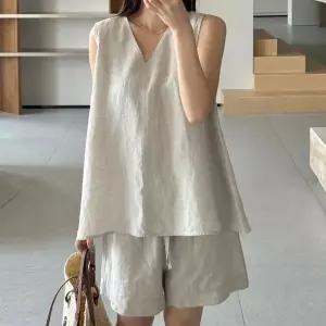 [디에이치(하프클럽)]코튼린넨 루즈핏 투피스 세트_P420525300