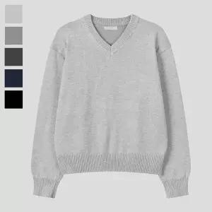 [리빌모아]남자 퓨어 브이넥 크롭 긴팔 니트티 RM KN Q070 백멜란지_P420541288