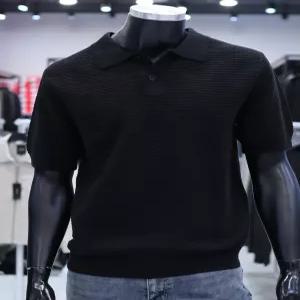 [STCO]여름 블랙 펀칭 2버튼 반팔 카라니트 F2KT25262