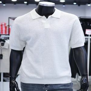 [STCO]여름 아이보리 펀칭 2버튼 반팔 카라니트 F2KT25261