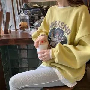 루즈핏 여성 기모 맨투맨 프린트 여자 캐릭터 맨투맨 캐주얼 라운드