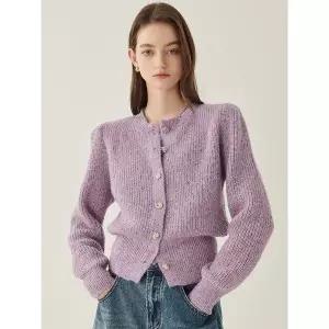 [하프클럽/마이르핀]컬러팝 라운드넥 트위드 가디건 바이올렛
