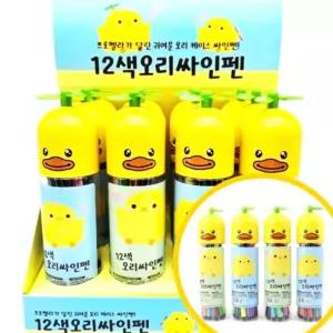 단체 선물 판촉물 싸인펜 세트 12개 묶음 캐릭터 오리프로펠러 사인 학용품 색상 다이어리 학원손잡이 스터