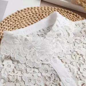 레이스 펀칭 페이크 카라 넥 케이프 이너