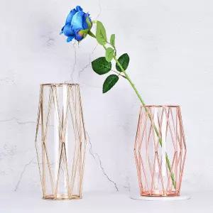골드 로즈 와이어 입체 화병 유리꽃병 인테리어소품 메탈