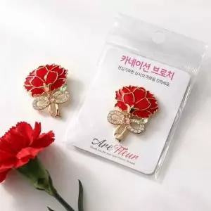 [셀러에이드]NEW 카네이션 큐빅 브로치 1개 어버이날 스승의날 꽃 효도 선물