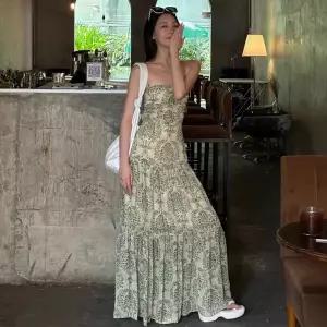 보헤미안 휴양지 원피스 플라워 스트랩 바캉스 롱원피스 휴가 여행