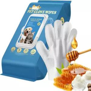 WBLITUF 애완동물 물티슈 개 일회용 그루밍 미트 발 클리너 고양이 물 없는 목욕 장갑 pH 균형 잡힌 핥기