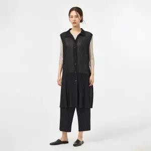 [신세계라이브쇼핑][플리츠미] 백 스트링 카라 매쉬 롱 베스트_PPVTM024003