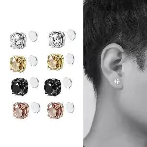 [골드스마일]1쌍 자석 컬러 큐빅 귀걸이 귀안뚫는 페이크 피어싱 귀찌 크리스탈