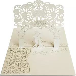 데칼리 봉투가 있는 커플을 위한 웨딩 팝업 카드 디자인 - 사랑에 관한 성경 구절이 포함된 기독교 흰색