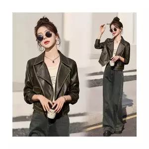 헐크 여성 여친 코트 가죽무스탕 가죽 봄 가을 숏기장 빈티지 블랙 자켓 점퍼 KKE1