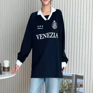 ONM 배색 티셔츠 져지 카라 스포티 남녀 긴팔 풋볼