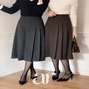 (MADE/융기모안감) 헤링본 융기모 안감 플리츠 롱 스커트 오피스 데일리 하객룩 sk7567