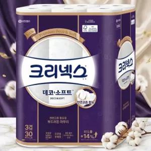 크리넥스 데코 앤 소프트 천연펄프 3겹 고급롤화장지 4개