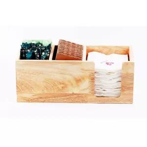 우드 3구 테이크아웃 디스펜서 냅킨 홀더 커피 정리대