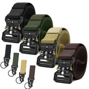 요란 전술 벨트 남성 4팩, 컴퍼스 밀리터리 나일론 웹 벨트, 헤비 듀티 퀵 릴리스 메탈 버클 리거스