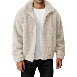 런카티 남성 퍼지 셰르파 재킷 긴 소매 플리스 집업 코트 가을 겨울 따뜻한 아웃웨어