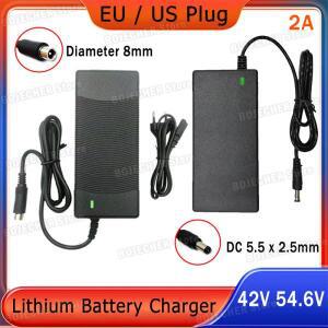 42V 54.6V 2A 리튬 배터리 충전기 DC 5.5mm 직경 8mm 플러그 AC 100-240V 36V 48V 전원 어댑터 EU US