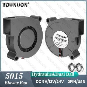 듀얼 볼 베어링 50x50x15MM DC 송풍기 팬 2 개, 50mm 3D 프린터 5V/12V/24V 5cm 5015 냉각