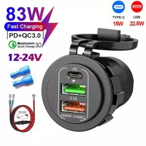 새로운 4 포트 듀얼 PD QC 3.0 USB 차량용 충전기 전압계 소켓 전원 콘센트 어댑터 포함 12V/24V 자동차