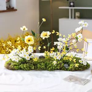 개나리 조화 센터피스 봄꽃 화사한 61x35cm 인테리어 테이블 장식 소품 행사 꾸미기