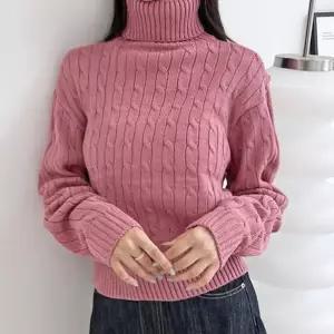 ONM 여성 캐주얼 니트 꽈배기 목폴라 핑크목티 터틀넥폴라