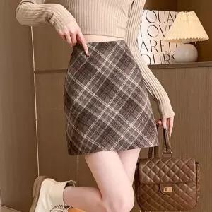ONM 하이웨스트 모직 체크 미니 스커트