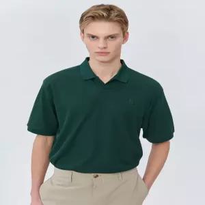 헤지스 남성 25SS [스테디셀러] 그린 단색 면혼방 반팔카라티셔츠 WHTS5B892E3