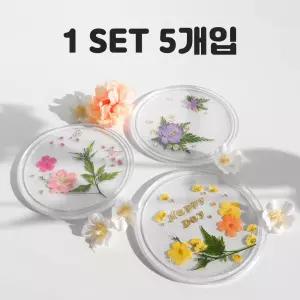 (5개입) 압화 티코스터 만들기 세트 풀 패키징 누름 꽃 컵받침 꾸미기