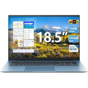 SGIN Windows 11 노트북, 18.5인치 16GB RAM 1024GB SSD, Celeron N5095 쿼드코어(최대 2.9GHz), 쿨링 팬, WiFi 6, 8000mAh, 타입-C, HDMI, 비즈니스 학생용 컴퓨터, 직장, 학교