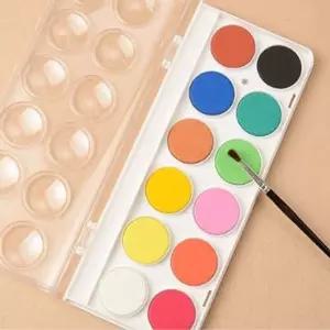고체 물감 12색 붓 파레트 세트/고형/솔리드/템페라/수채/수채화/학생/미술/그림/수업/교구/학교/유치원