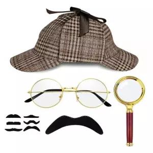 Wevgbv 탐정 코스튬 액세서리 세트, 탐정 모자 드레스 업 코스튬, 성인 남성 여성용, 할로윈 스파이 의상,