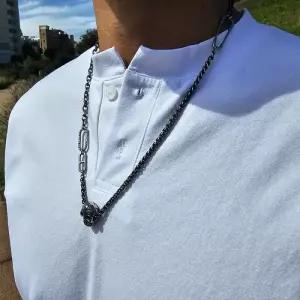 [노블른] 써지컬 스틸 3줄 해골 팬던트 체인 목걸이