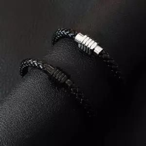 남성 남자 가죽 써지컬스틸 심플 자석 팔찌