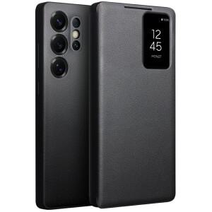 삼성 호환 갤럭시 S25 울트라 케이스 뷰 윈도우호환용 QIALINO  소가죽 플립 폰 커버  블랙