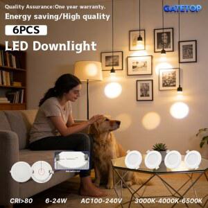 6개 24W 20W 17W 14W 10W 6W LED 천장등 원형 CCT 다운라이트 색상 변경 3000K 4000K 6500K 실내 조명 가정용