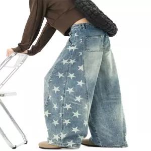 가을 바지 남성용 청 배기팬츠 커브 와이드 배기 프린트 긴 별 admr3
