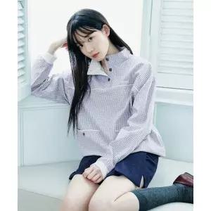 COVERNAT 커버낫 최윤지 우먼 체크 코튼 하프집업 맨투맨 퍼플 CO2601CR75PU 1826660