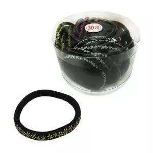 [(주)대통유통]꽃문양 납작검정고무줄 30P 코사지통 머리끈 헤어밴드 (11536305