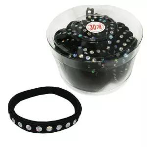 [(주)대통유통]반짝다이아 납작 검정고무줄 30P 코사지통 머리끈 (11536298A)
