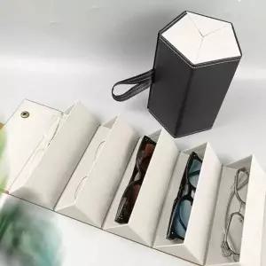 [콩심팥심]고급 가죽 선글라스 5구 하드 케이스 접이식 안경걸이 집 보관 통