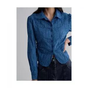 에잇세컨즈 둥근 칼라 체크 셔츠 블루 414583