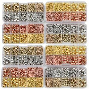 950PCS 3/4/6/8/10MM CCB 골드 실버 컬러 스페이서 라운드 루즈 비즈 DIY 세트 상자 팔찌 목걸이 쥬얼리 액세서리 만들기