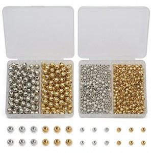 200PCS 4/6MM 라운드 루즈 비즈 골드 실버 컬러 CCB 스페이서 DIY 세트 박스 팔찌 목걸이 쥬얼리 Accessorie 만들기