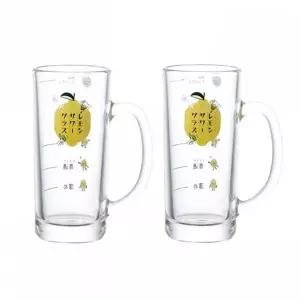 [골드스마일]유리컵 2개 세트 레몬 디자인 머그잔
