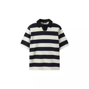 [커스텀멜로우](강남점) 네이비 볼드 스트라이프 카라 스웨터 CWWAM25413NYX